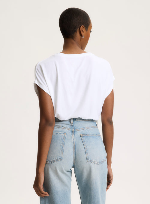 White V-neck T-shirt in Viscose and Elastane - MAJESTIC FILATURES
