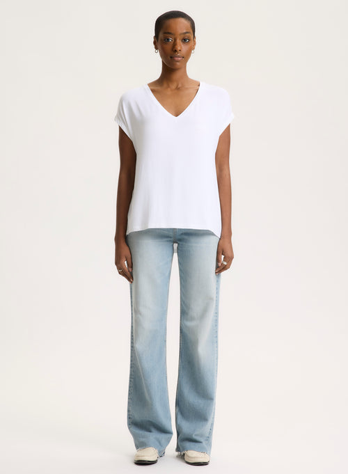 White V-neck T-shirt in Viscose and Elastane - MAJESTIC FILATURES