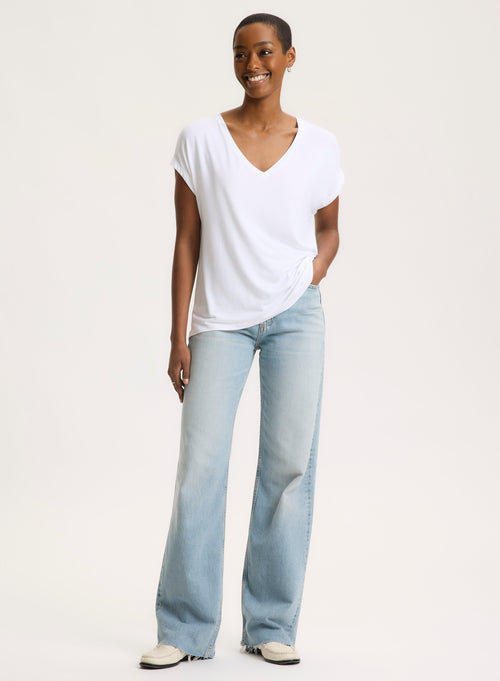 White V-neck T-shirt in Viscose and Elastane - MAJESTIC FILATURES