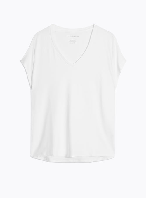 White V-neck T-shirt in Viscose and Elastane - MAJESTIC FILATURES