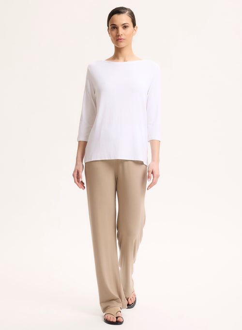 Camiseta blanca con cuello barco y mangas tres cuartos en viscosa / elastano - MAJESTIC FILATURES