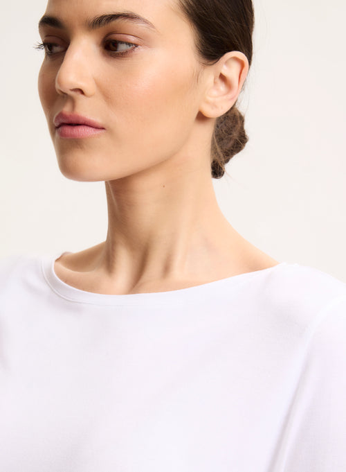 Camiseta blanca con cuello barco y mangas tres cuartos en viscosa / elastano - MAJESTIC FILATURES