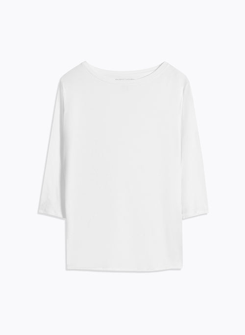 Camiseta blanca con cuello barco y mangas tres cuartos en viscosa / elastano - MAJESTIC FILATURES