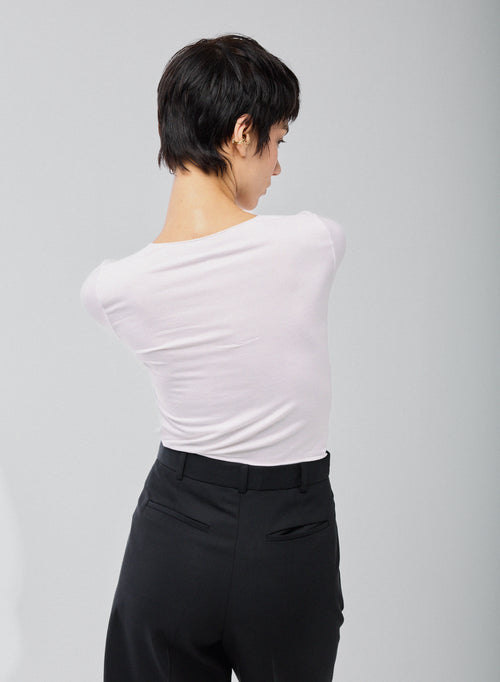 T-shirt Blanc Col V Manches Longues en Viscose et Élasthanne - MAJESTIC FILATURES