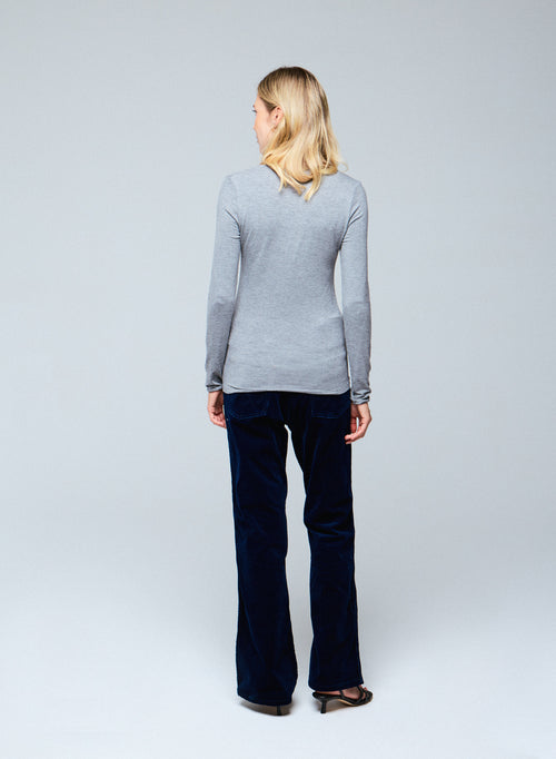 Grey V-neck Long Sleeve T-shirt in Viscose / Elastane - MAJESTIC FILATURES