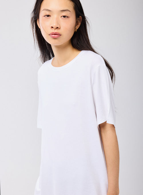 White T shirt Crew Neck Short Sleeves Viscose Elastane - MAJESTIC FILATURES