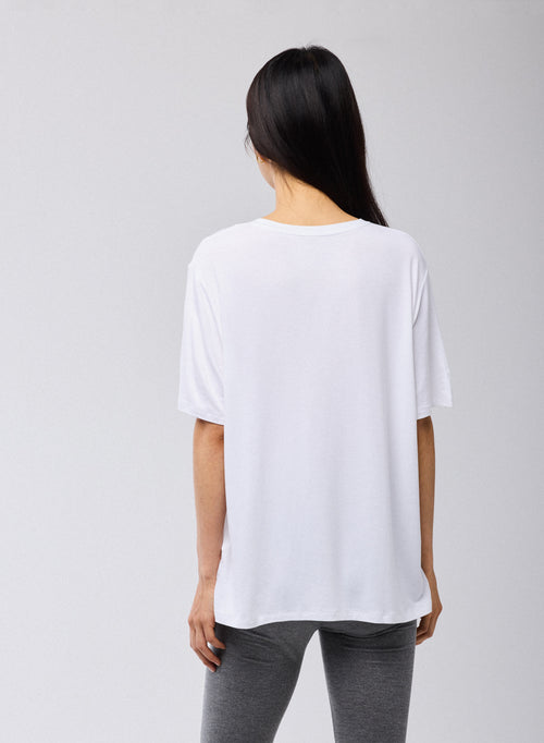 White T shirt Crew Neck Short Sleeves Viscose Elastane - MAJESTIC FILATURES