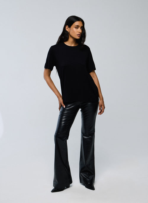 Black T shirt Crew Neck Short Sleeves Viscose Elastane - MAJESTIC FILATURES