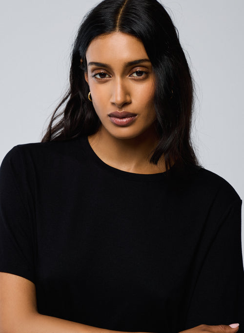 Black T shirt Crew Neck Short Sleeves Viscose Elastane - MAJESTIC FILATURES