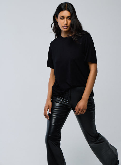 Black T shirt Crew Neck Short Sleeves Viscose Elastane - MAJESTIC FILATURES