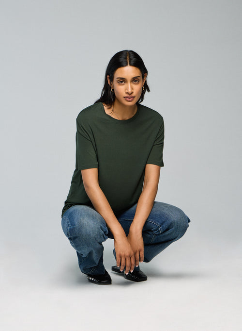 Green Round Neck Short Sleeves T-shirt in Viscose / Elastane - MAJESTIC FILATURES