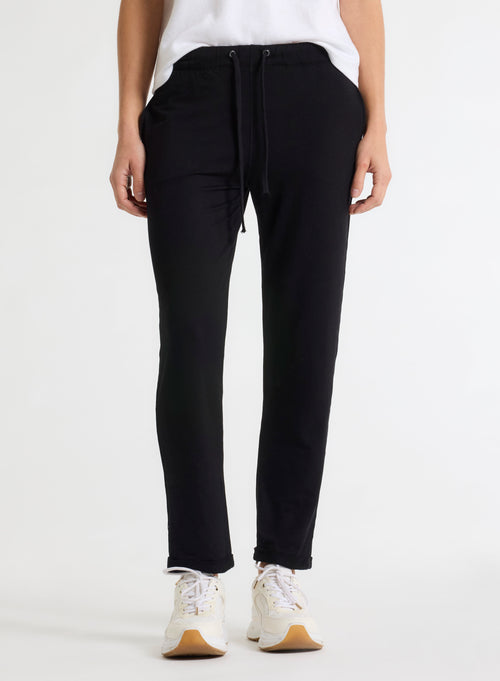 Black Daphne cuffed hem pants in Viscose / Elastane - MAJESTIC FILATURES