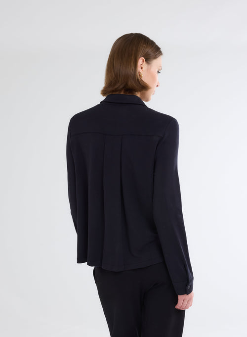 Navy Long Sleeve Viscose and Elastane Shirt - MAJESTIC FILATURES