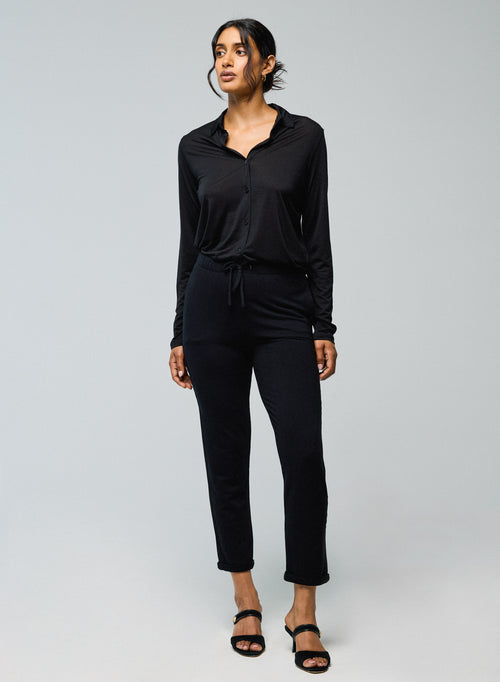 Pantalón negro con bolsillos de viscosa y elastano - MAJESTIC FILATURES
