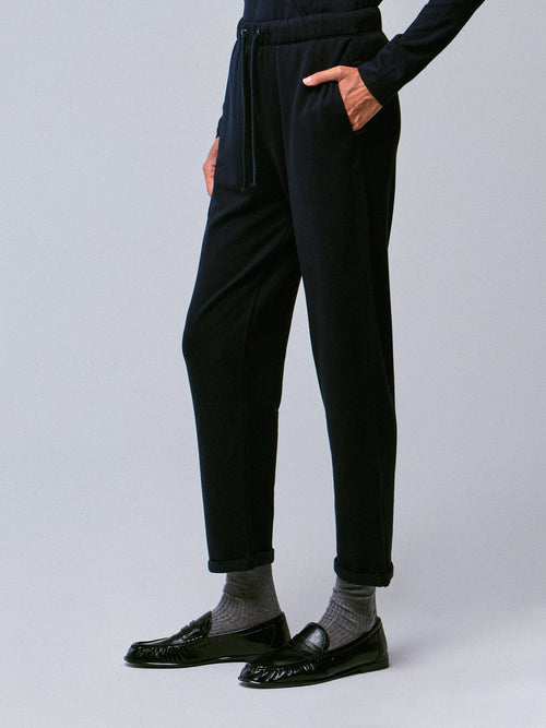 Navy Trousers with Viscose and Elastane Pockets - MAJESTIC FILATURES