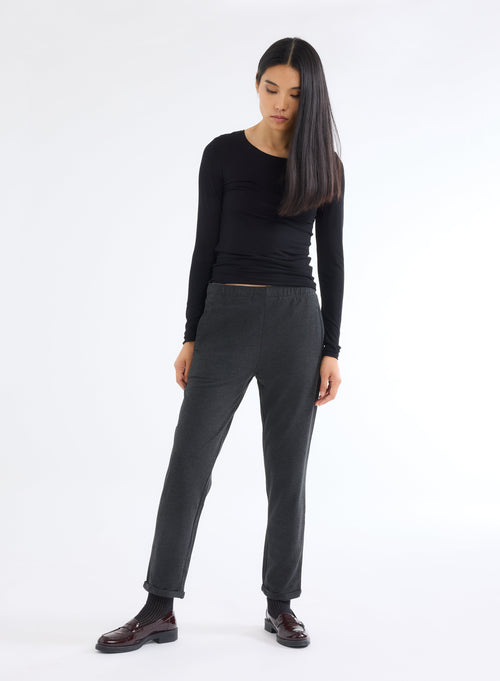 Pantalon Gris avec Taille Élastique en Viscose et Élasthanne - MAJESTIC FILATURES