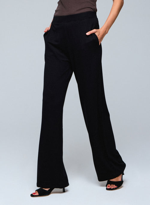 Schwarze gerade geschnittene Hose mit elastischem Bund aus Viskose und Elasthan - MAJESTIC FILATURES