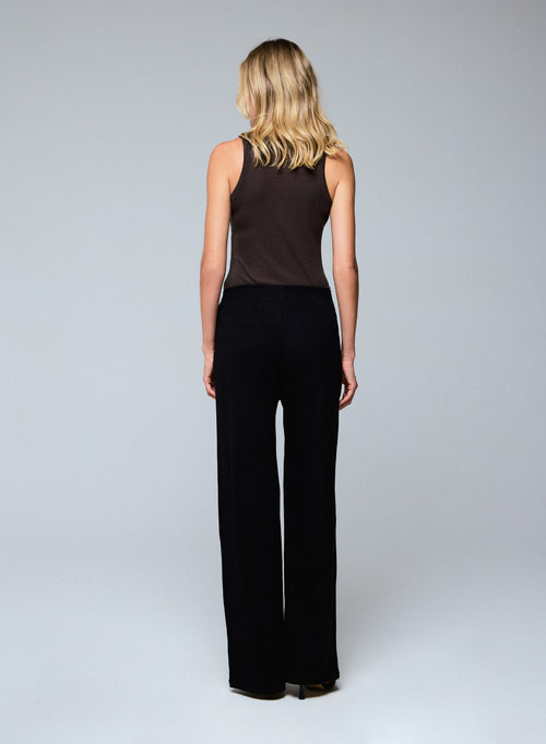 Schwarze gerade geschnittene Hose mit elastischem Bund aus Viskose und Elasthan - MAJESTIC FILATURES