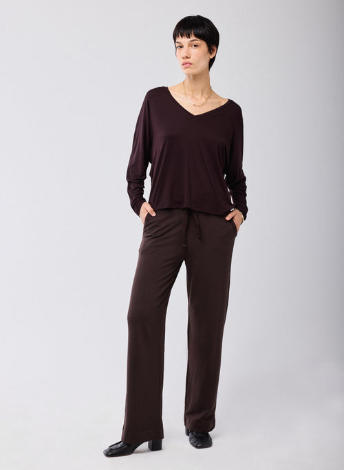 Braune Hose aus Viskose / Elasthan - MAJESTIC FILATURES