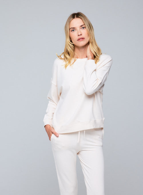 White round-neck sweatshirt with long sleeves in viscose / elastane - MAJESTIC FILATURES
