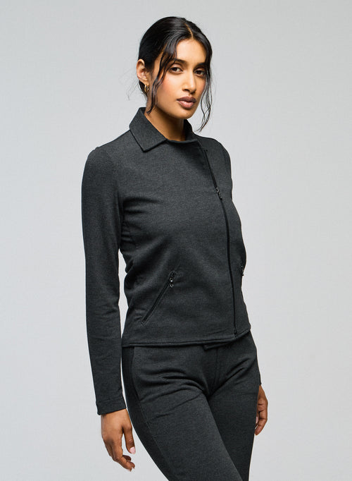 Graue Jacke Langärmelige Jacke aus Viskose / Elasthan - MAJESTIC FILATURES