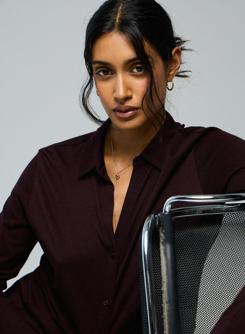 Aubergine Shirt Langarmshirt aus Bio-Baumwolle / Kaschmir - MAJESTIC FILATURES