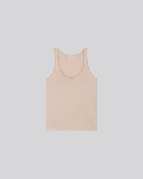 Beige Sleeveless U-Neck Tank Top in Cotton / Cashmere - MAJESTIC FILATURES