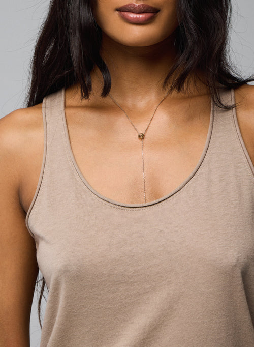 Beige Sleeveless U-Neck Tank Top in Cotton / Cashmere - MAJESTIC FILATURES