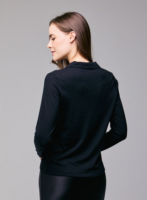 Schwarzes Poloshirt Langarm-Poloshirt aus Baumwolle / Kaschmir - MAJESTIC FILATURES