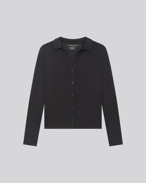 Marineblaues Poloshirt Langärmeliges Poloshirt aus Baumwolle / Kaschmir - MAJESTIC FILATURES