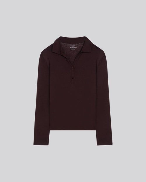 Auberginefarbenes Langarm-Poloshirt aus Baumwolle / Kaschmir - MAJESTIC FILATURES