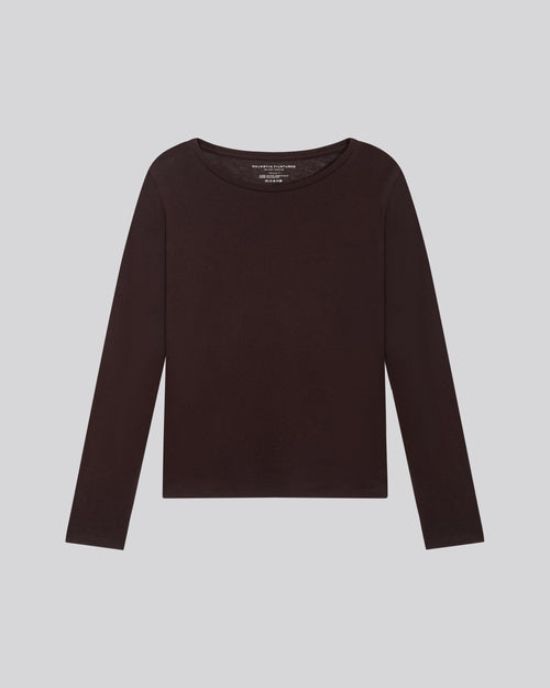 Lila Langarm-T-Shirt mit Rundhalsausschnitt aus Bio-Baumwolle / Kaschmir - MAJESTIC FILATURES