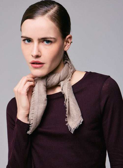 Lila Langarm-T-Shirt mit Rundhalsausschnitt aus Bio-Baumwolle / Kaschmir - MAJESTIC FILATURES