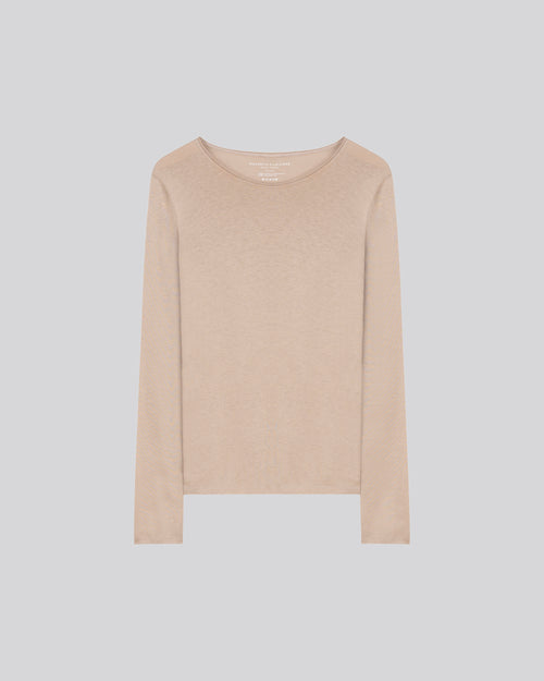 Camiseta de manga larga con cuello redondo beige en algodón orgánico / cachemir - MAJESTIC FILATURES