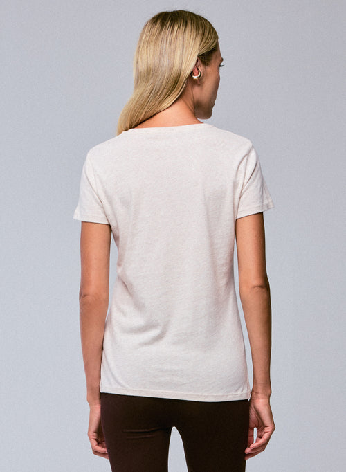 Camiseta beige de manga corta con cuello redondo en algodón orgánico - MAJESTIC FILATURES