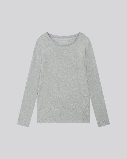 T-shirt Gris Col Rond Manches Longues en Coton organique - MAJESTIC FILATURES