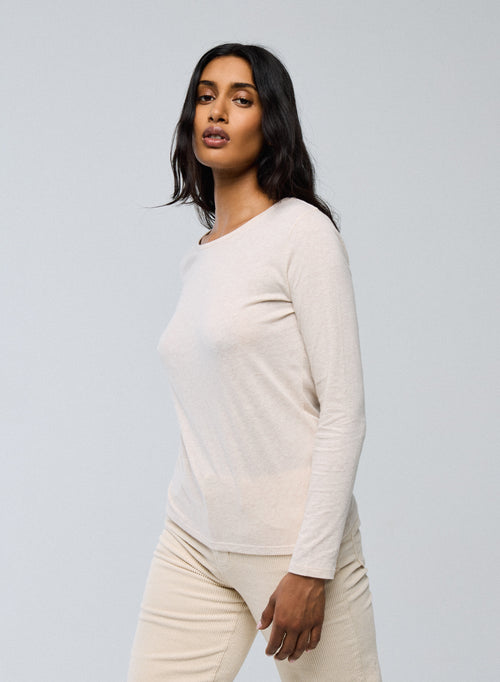 Camiseta beige de manga corta con cuello redondo en algodón orgánico - MAJESTIC FILATURES