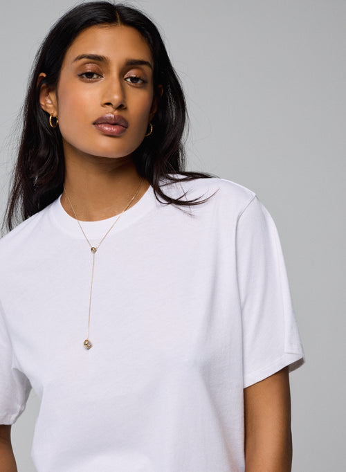 Camiseta Manga Corta Cuello en Crew Oversize en Algodón Deluxe Blanco - MAJESTIC FILATURES