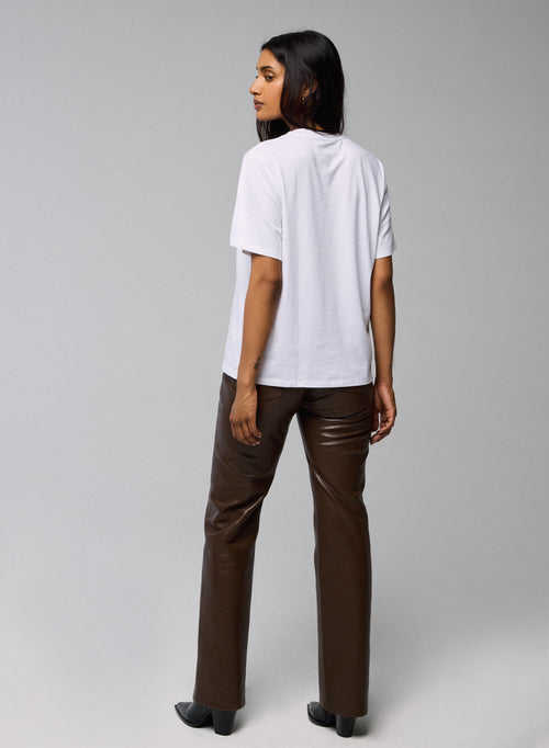 Camiseta Manga Corta Cuello en Crew Oversize en Algodón Deluxe Blanco - MAJESTIC FILATURES