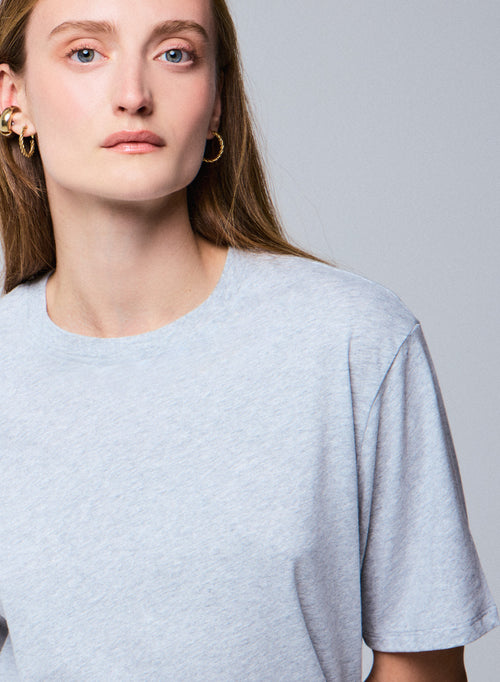 T-shirt Gris Col Rond Manches Courtes en Deluxe Coton - MAJESTIC FILATURES