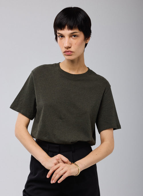 T-shirt Vert Col Rond Manches Courtes en Coton organique - MAJESTIC FILATURES