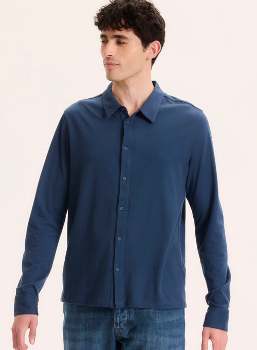 Blue Long Sleeve Organic Cotton Shirt - MAJESTIC FILATURES