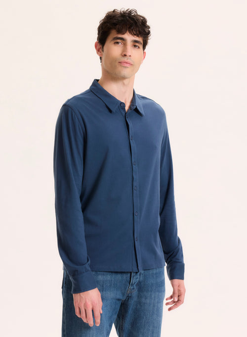 Blue Long Sleeve Organic Cotton Shirt - MAJESTIC FILATURES