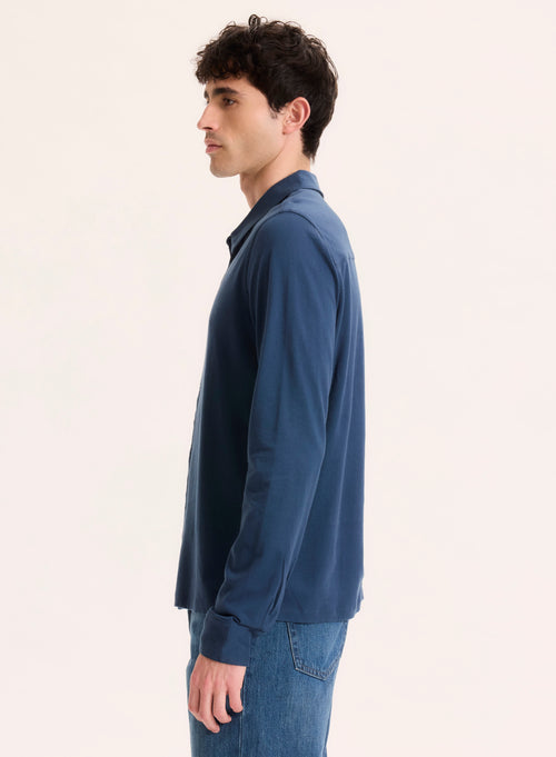 Blue Long Sleeve Organic Cotton Shirt - MAJESTIC FILATURES