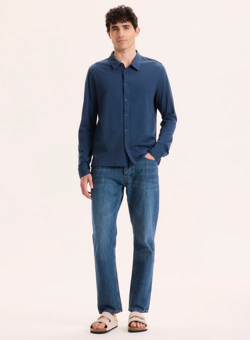 Blue Long Sleeve Organic Cotton Shirt - MAJESTIC FILATURES