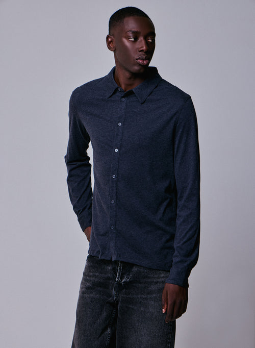 Chemise Noire Chinée Manches Longues en Deluxe Coton - MAJESTIC FILATURES