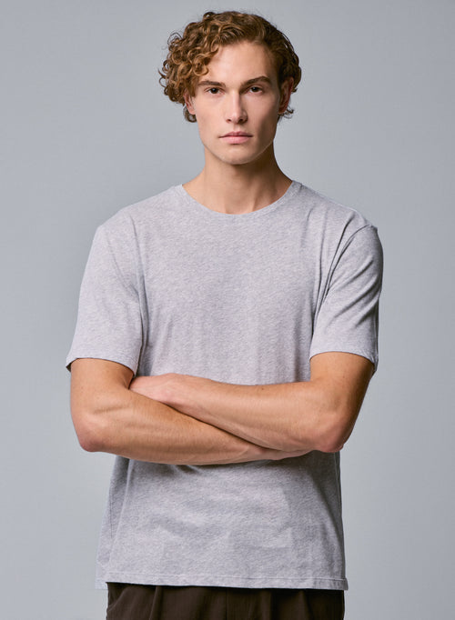 Camiseta de manga corta y cuello redondo Julien gris claro en algodón Deluxe - MAJESTIC FILATURES