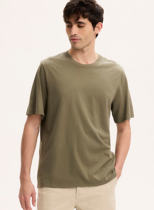 Grünes Kurzarm-T-Shirt mit Rundhalsausschnitt aus Bio-Baumwolle - MAJESTIC FILATURES