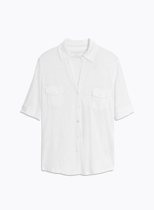 Camisa blanca con mangas al codo en lino / elastano - MAJESTIC FILATURES