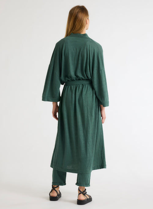 Green Long Sleeve Vest in Linen / Elastane - MAJESTIC FILATURES